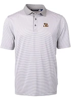 Cutter and Buck LSU Tigers Mens Grey Virtue Eco Pique Micro Stripe Short Sleeve Polo