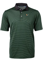 Cutter and Buck Miami Hurricanes Mens Virtue Eco Pique Micro Stripe Short Sleeve Polo