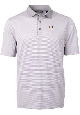 Cutter and Buck Miami Hurricanes Mens Virtue Eco Pique Micro Stripe Short Sleeve Polo