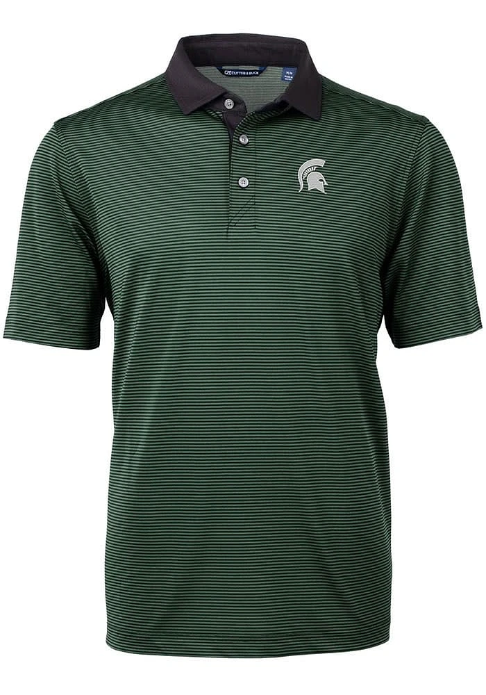 Cutter and Buck Michigan State Spartans Mens Virtue Eco Pique Micro Stripe Short Sleeve Polo