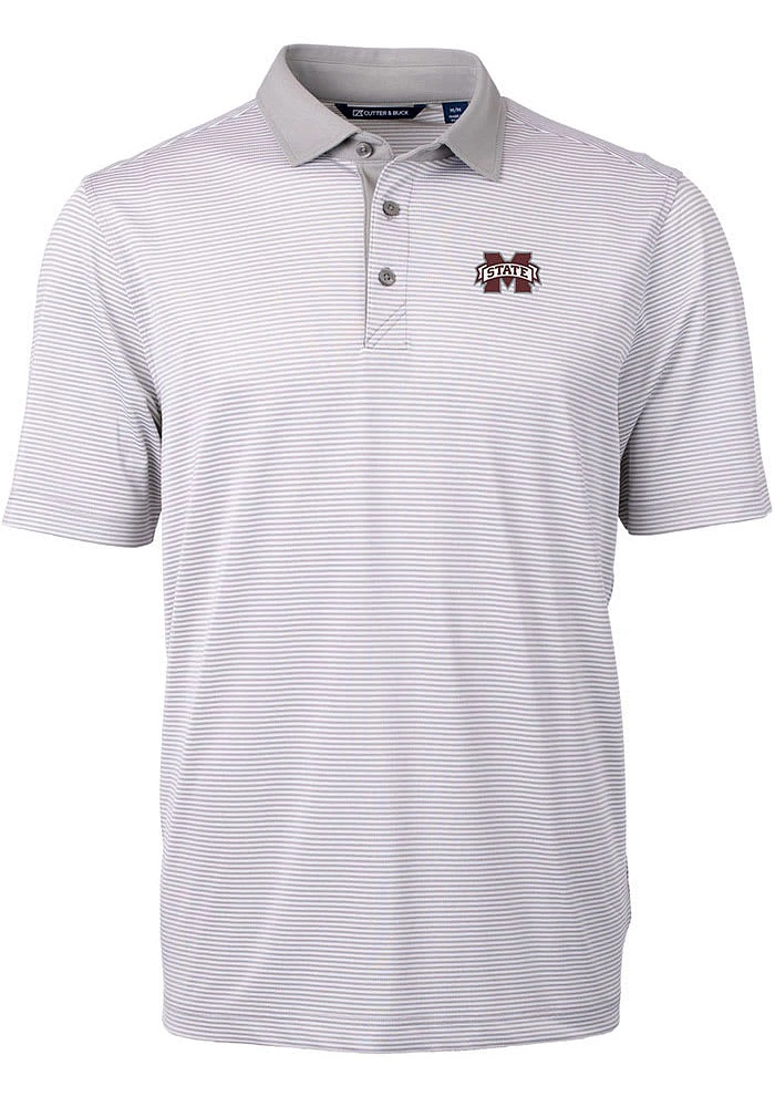 Cutter and Buck Mississippi State Bulldogs Mens Grey Virtue Eco Pique Micro Stripe Short Sleeve Po..