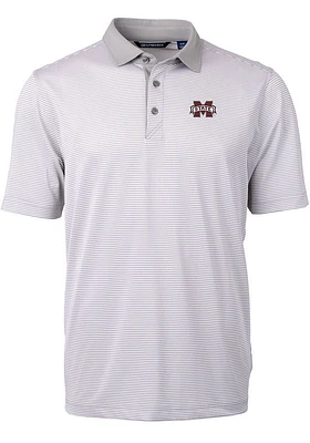 Cutter and Buck Mississippi State Bulldogs Mens Grey Virtue Eco Pique Micro Stripe Short Sleeve Po..