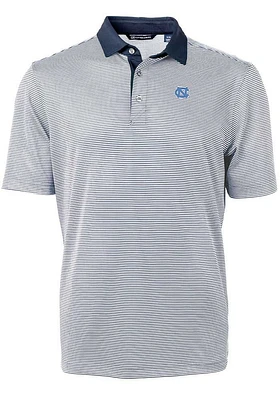Cutter and Buck North Carolina Tar Heels Mens Navy Blue Virtue Eco Pique Micro Stripe Short Sleeve..