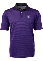 Mens Northwestern Wildcats Purple Cutter and Buck Virtue Eco Pique Micro Stripe Short Sleeve Pol..