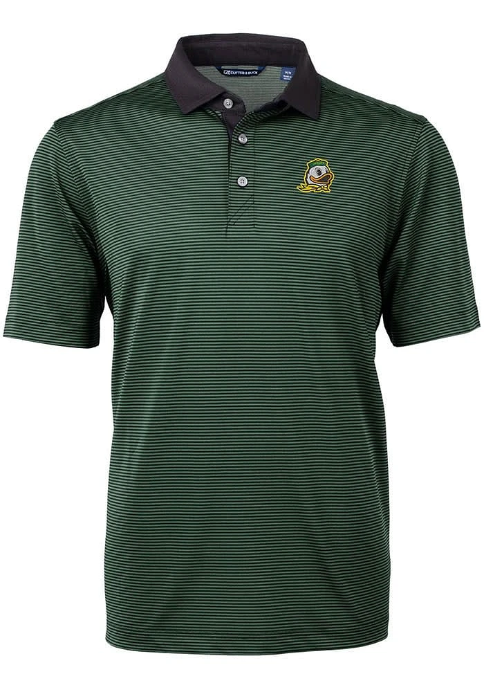 Mens Oregon Ducks Green Cutter and Buck Virtue Eco Pique Micro Stripe Short Sleeve Polo Shirt