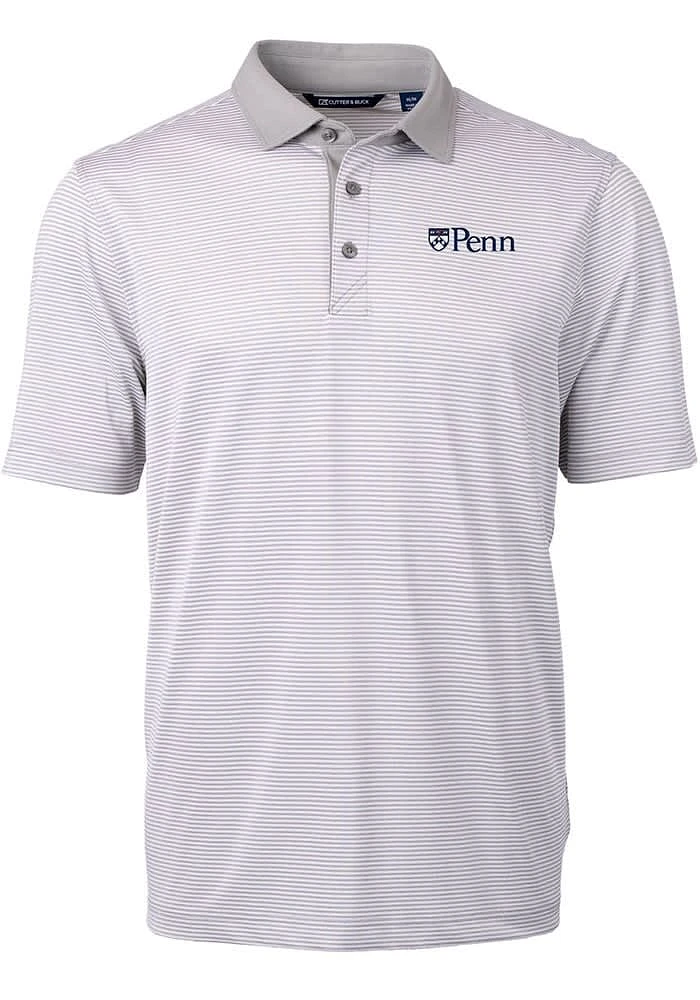 Cutter and Buck Pennsylvania Quakers Mens Grey Virtue Eco Pique Micro Stripe Short Sleeve Polo