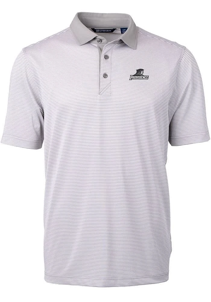 Cutter and Buck Providence Friars Mens Grey Virtue Eco Pique Micro Stripe Short Sleeve Polo