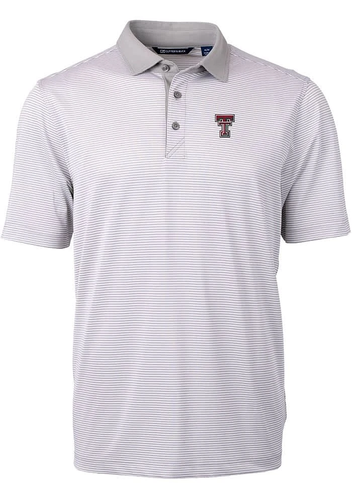 Cutter and Buck Texas Tech Red Raiders Mens Grey Virtue Eco Pique Micro Stripe Short Sleeve Polo