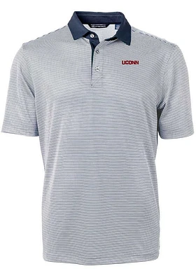 Cutter and Buck UConn Huskies Mens Navy Blue Wordmark Virtue Eco Pique Micro Stripe Short Sleeve P..