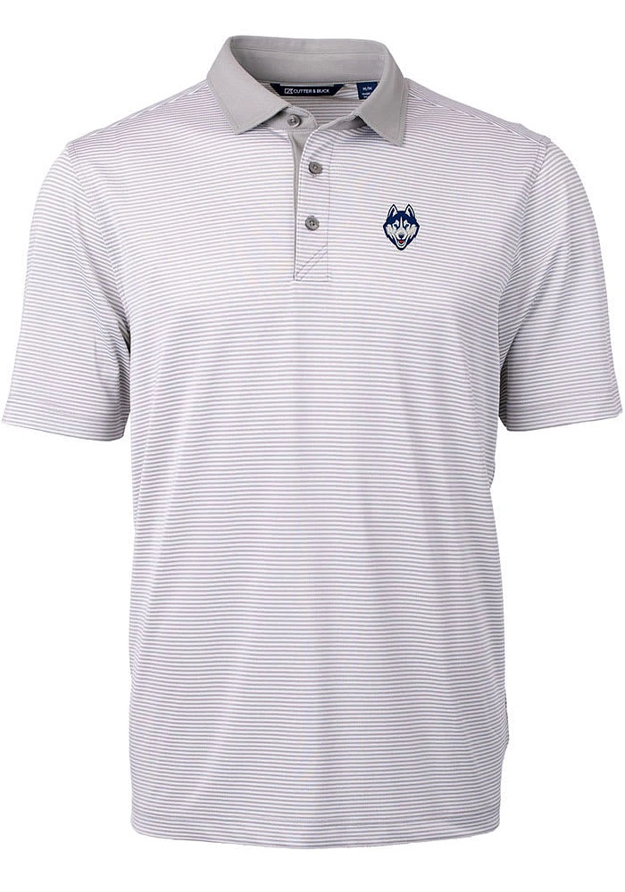 Cutter and Buck UConn Huskies Mens Grey Virtue Eco Pique Micro Stripe Short Sleeve Polo