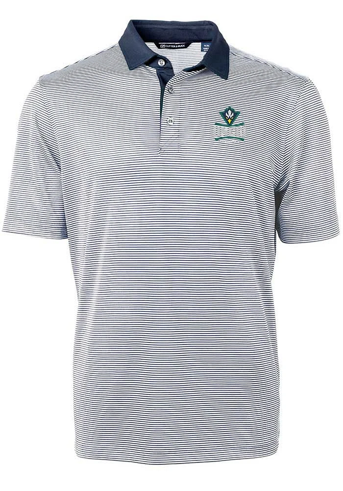 Cutter and Buck UNCW Seahawks Mens Navy Blue Virtue Eco Pique Micro Stripe Short Sleeve Polo