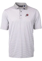 Cutter and Buck Utah Utes Mens Grey Virtue Eco Pique Micro Stripe Short Sleeve Polo