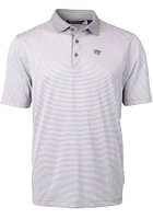 Cutter and Buck Wake Forest Demon Deacons Mens Grey Virtue Eco Pique Micro Stripe Short Sleeve Pol..