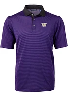 Mens Washington Huskies Purple Cutter and Buck Virtue Eco Pique Micro Stripe Short Sleeve Polo S..