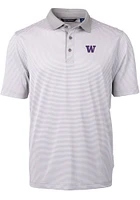 Cutter and Buck Washington Huskies Mens Grey Virtue Eco Pique Micro Stripe Short Sleeve Polo