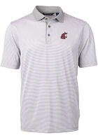 Cutter and Buck Washington State Cougars Mens Grey Virtue Eco Pique Micro Stripe Short Sleeve Polo