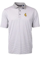 Cutter and Buck Wyoming Cowboys Mens Grey Virtue Eco Pique Micro Stripe Short Sleeve Polo