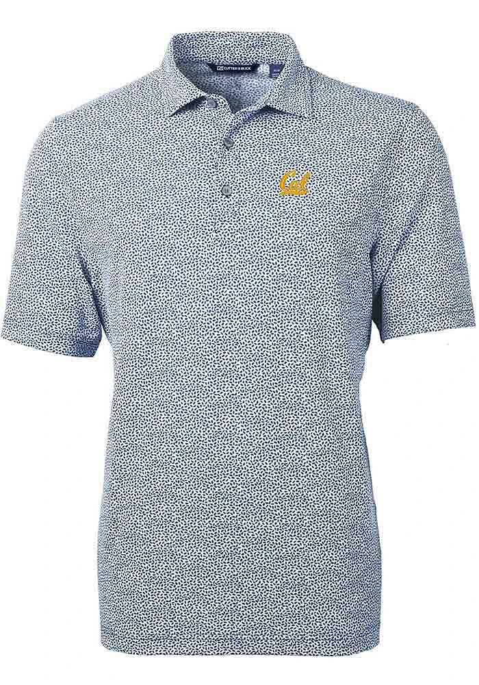 Cutter and Buck Cal Golden Bears Mens Navy Blue Virtue Eco Pique Botanical Short Sleeve Polo