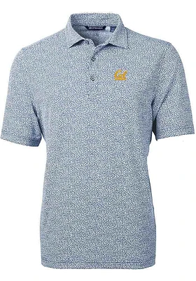 Cutter and Buck Cal Golden Bears Mens Navy Blue Virtue Eco Pique Botanical Short Sleeve Polo