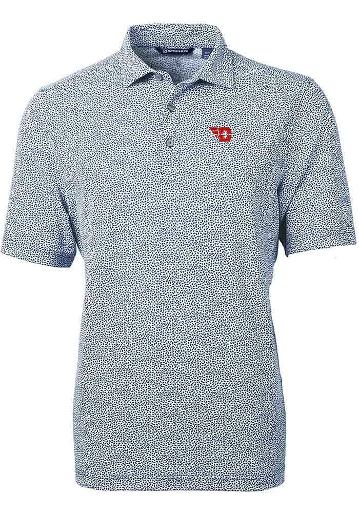 Cutter and Buck Dayton Flyers Mens Navy Blue Virtue Eco Pique Botanical Short Sleeve Polo