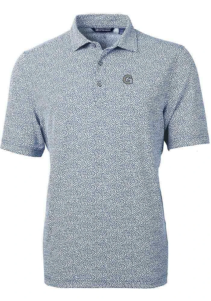 Cutter and Buck Georgetown Hoyas Mens Navy Blue Virtue Eco Pique Botanical Short Sleeve Polo