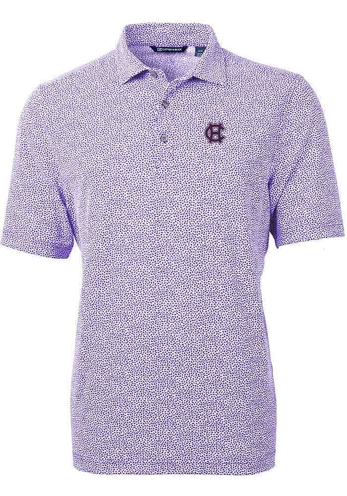 Cutter and Buck Holy Cross Crusaders Mens Purple Virtue Eco Pique Botanical Short Sleeve Polo