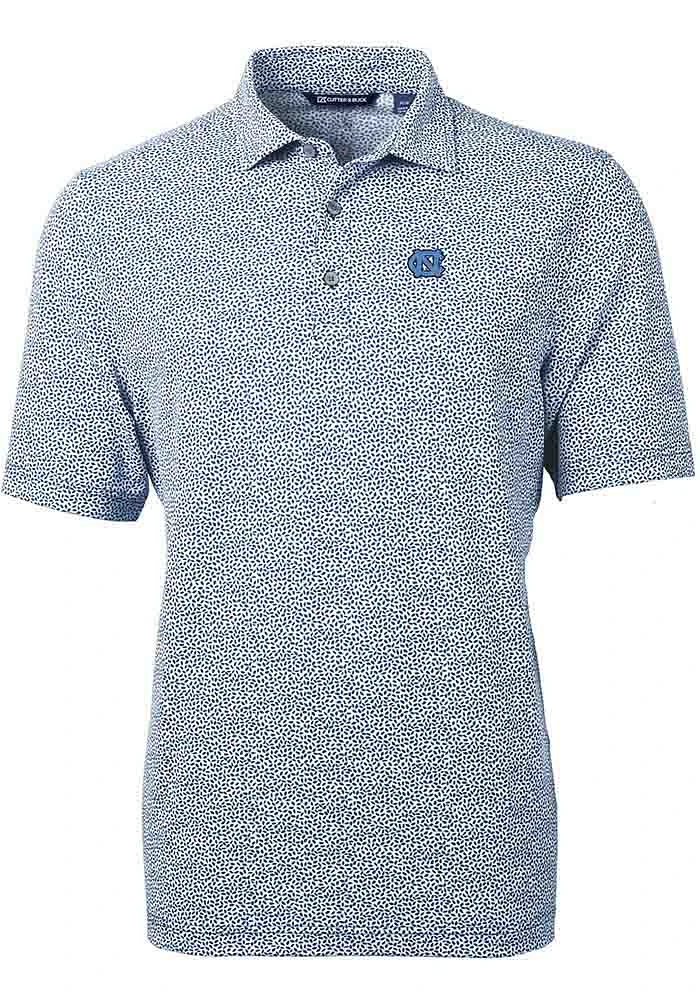 Cutter and Buck North Carolina Tar Heels Mens Navy Blue Virtue Eco Pique Botanical Short Sleeve Po..