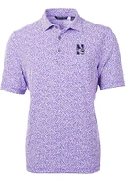 Mens Northwestern Wildcats Purple Cutter and Buck Virtue Eco Pique Botanical Short Sleeve Polo S..