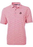 Cutter and Buck Ohio State Buckeyes Mens Red Solid Virtue Eco Pique Botanical Short Sleeve Polo