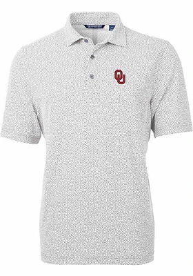 Cutter and Buck Oklahoma Sooners Mens Grey Virtue Eco Pique Botanical Short Sleeve Polo