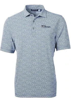 Cutter and Buck Pennsylvania Quakers Mens Navy Blue Virtue Eco Pique Botanical Short Sleeve Polo