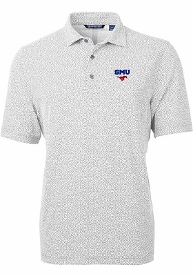 Cutter and Buck SMU Mustangs Mens Virtue Eco Pique Botanical Short Sleeve Polo