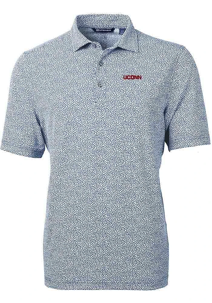 Cutter and Buck UConn Huskies Mens Navy Blue Wordmark Virtue Eco Pique Botanical Short Sleeve Polo