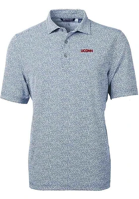 Cutter and Buck UConn Huskies Mens Navy Blue Wordmark Virtue Eco Pique Botanical Short Sleeve Polo