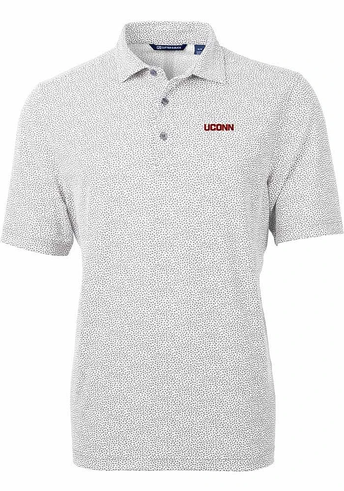 Cutter and Buck UConn Huskies Mens Grey Wordmark Virtue Eco Pique Botanical Short Sleeve Polo
