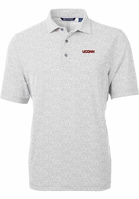 Cutter and Buck UConn Huskies Mens Grey Wordmark Virtue Eco Pique Botanical Short Sleeve Polo