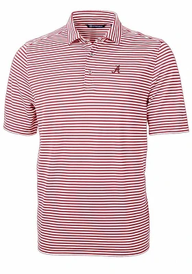Cutter and Buck Alabama Crimson Tide Mens Cardinal Virtue Eco Pique Stripe Short Sleeve Polo
