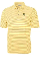 Cutter and Buck Baylor Bears Mens Gold Virtue Eco Pique Stripe Short Sleeve Polo