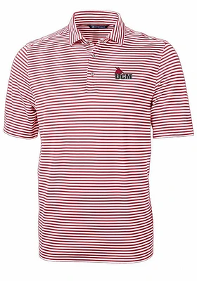 Cutter and Buck Central Missouri Mules Mens Cardinal Virtue Eco Pique Stripe Short Sleeve Polo