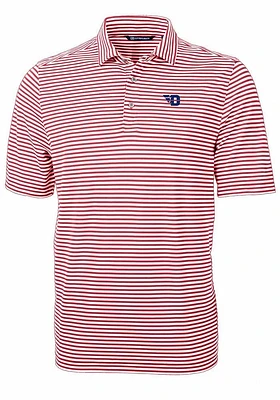 Cutter and Buck Dayton Flyers Mens Red Virtue Eco Pique Stripe Short Sleeve Polo