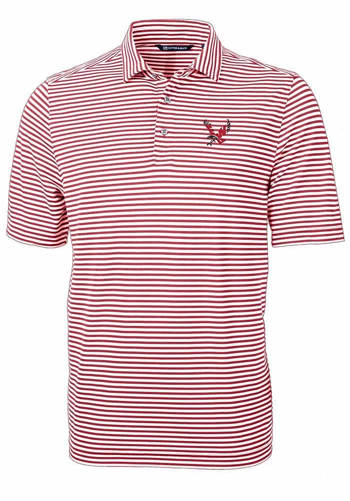 Cutter and Buck Eastern Washington Eagles Mens Cardinal Virtue Eco Pique Stripe Short Sleeve Polo