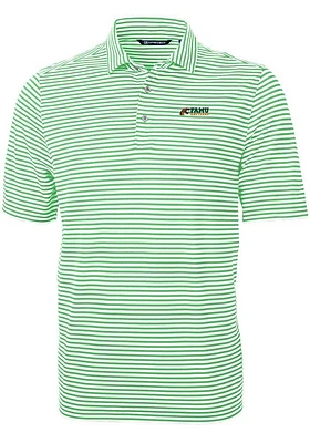 Cutter and Buck Florida A&M Rattlers Mens Kelly Green Virtue Eco Pique Stripe Short Sleeve Polo