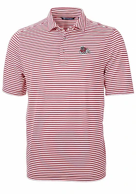Cutter and Buck Fresno State Bulldogs Mens Cardinal Virtue Eco Pique Stripe Short Sleeve Polo
