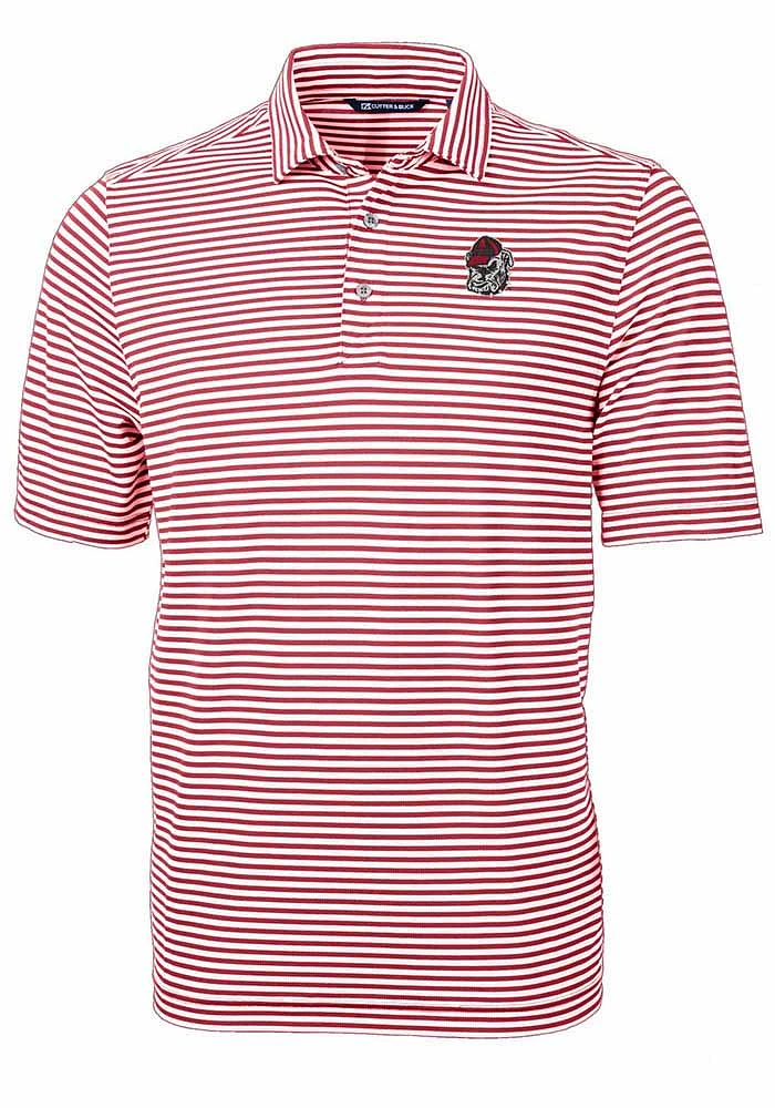 Cutter and Buck Georgia Bulldogs Mens Cardinal Virtue Eco Pique Stripe Short Sleeve Polo