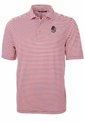 Cutter and Buck Georgia Bulldogs Mens Cardinal Virtue Eco Pique Stripe Short Sleeve Polo