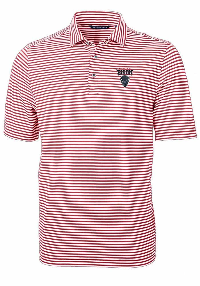 Cutter and Buck Howard Bison Mens Cardinal Virtue Eco Pique Stripe Short Sleeve Polo
