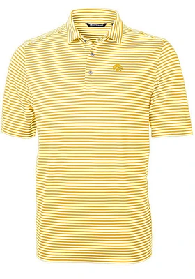 Cutter and Buck Iowa Hawkeyes Mens Gold Virtue Eco Pique Stripe Short Sleeve Polo