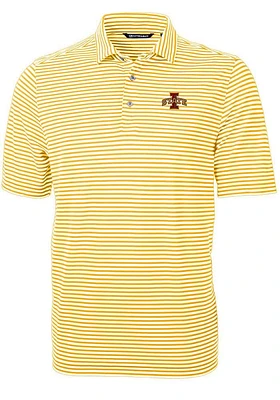 Cutter and Buck Iowa State Cyclones Mens Gold Virtue Eco Pique Stripe Short Sleeve Polo
