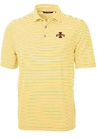 Cutter and Buck Iowa State Cyclones Mens Gold Virtue Eco Pique Stripe Short Sleeve Polo