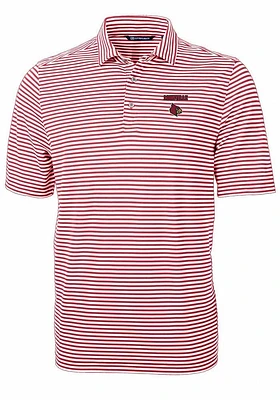 Cutter and Buck Louisville Cardinals Mens Cardinal Virtue Eco Pique Stripe Short Sleeve Polo